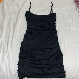 Oh Polly Black Rushed Mini Dress